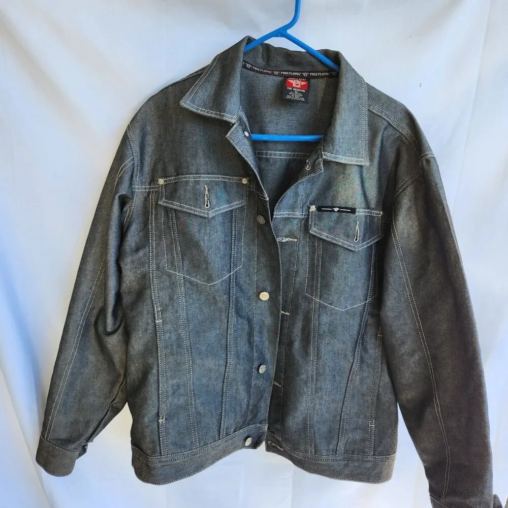 VTG Pure Playaz P16 Series Med Blue Raw Denim Truckers Jacket Mens Sz Medium
